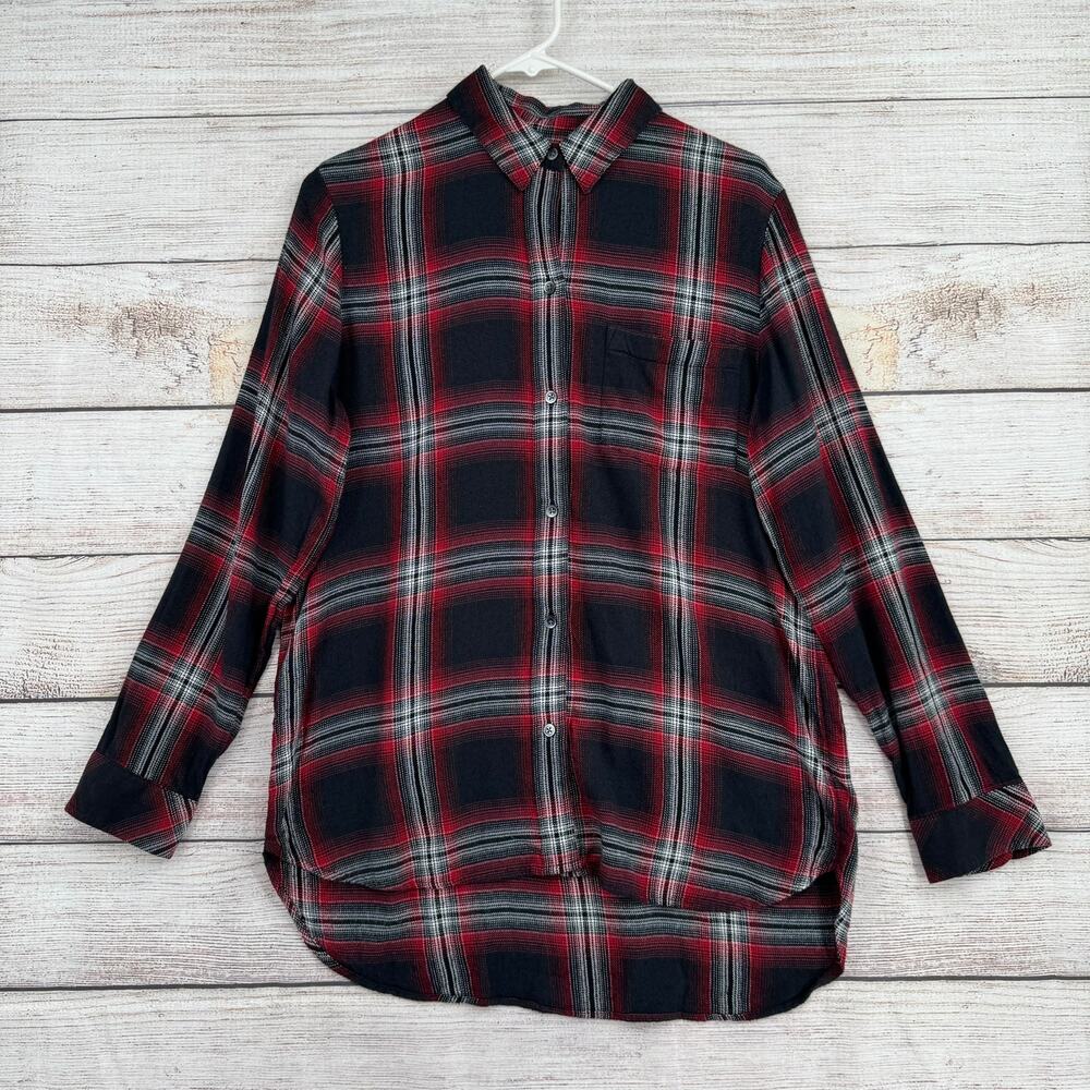 Madewell Classic Ex-Boyfriend Plaid Shirt Womens Medium Red Black White Plaid